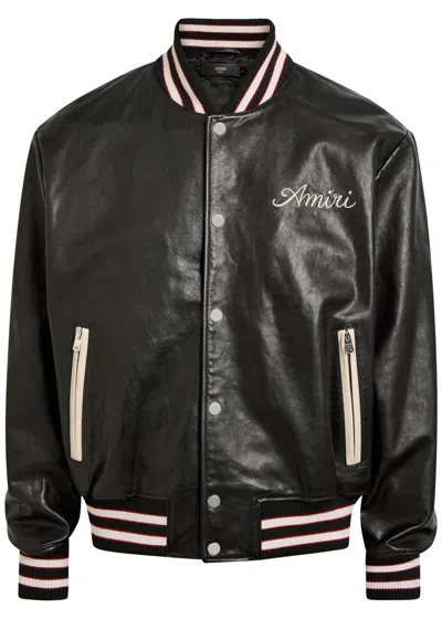 Amiri Leather Jacket With Elasticized Collar And Cuffs In Black