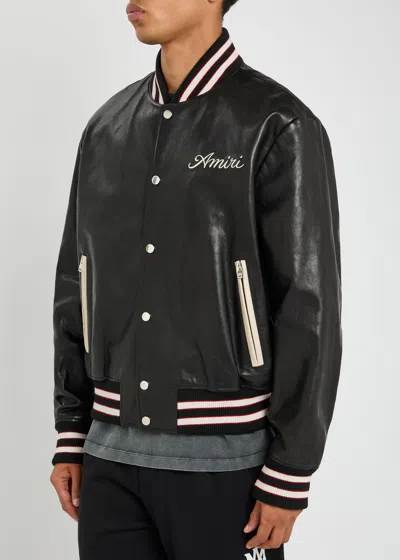 Amiri Leather Jacket With Elasticized Collar And Cuffs In Black