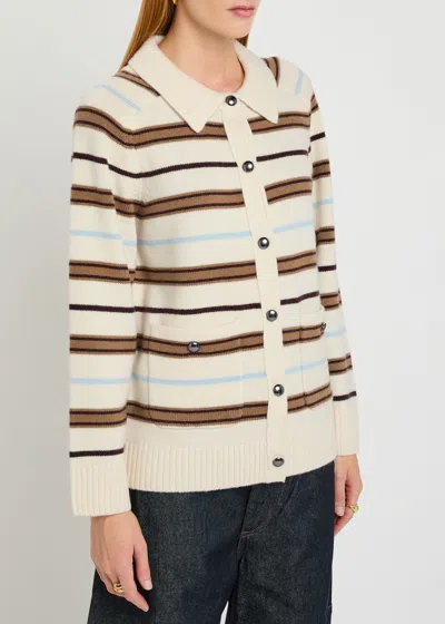 Rag & Bone Peggy Stripe Collared Oversize Wool Cardigan In Neutral