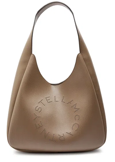 Stella Mccartney Logo Large Faux Leather Shoulder Bag In Brown