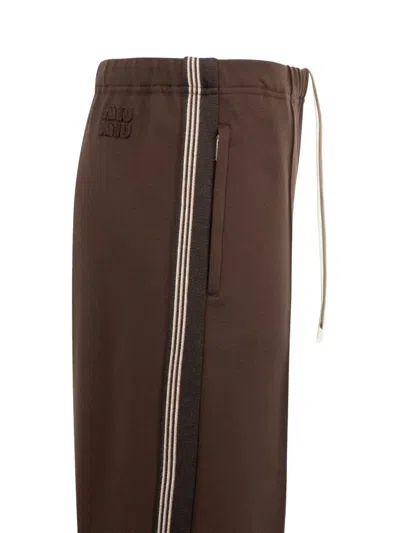 Miu Miu Womens Cacao Drawstring Striped-panel Stretch-woven Trousers In Brown