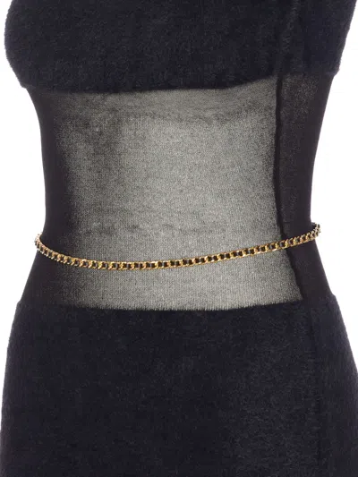 Elisabetta Franchi Midi Dress With Chain Belt And Sheer Panel In Black