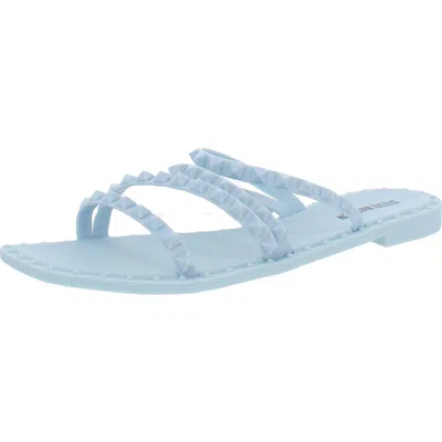 Steve Madden Skyler J Womens Slip On Studded Slide Sandals In Blue