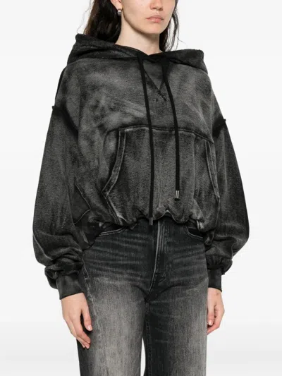 R13 Balloon Bubble Hem Cotton Hoodie In Black