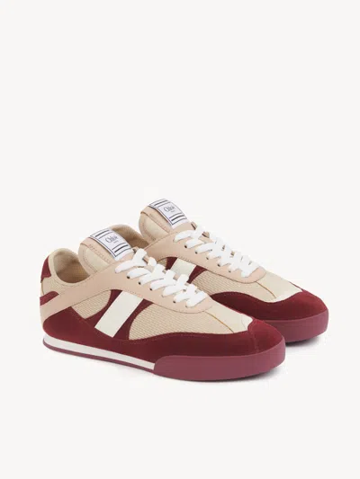 Chloé Kick Mixed Leather Retro Low-top Sneakers In Burgundy