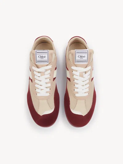 Chloé Kick Mixed Leather Retro Low-top Sneakers In Burgundy
