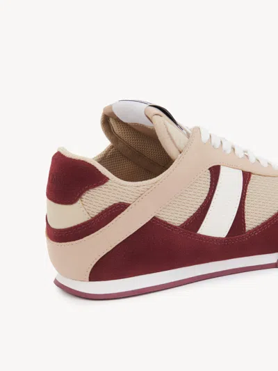 Chloé Kick Mixed Leather Retro Low-top Sneakers In Burgundy