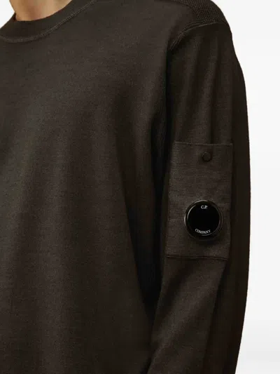 C.p. Company Fine-knit Merino Crewneck Sweater With Patch Pocket Detail In Brown