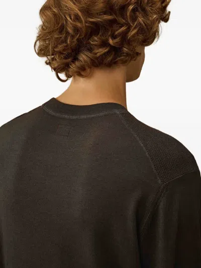 C.p. Company Fine-knit Merino Crewneck Sweater With Patch Pocket Detail In Brown