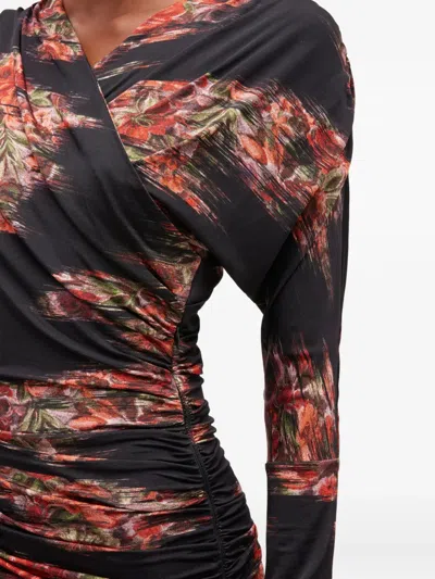 Ganni Self-portrait Midi Crochet Dress With Bows In Black