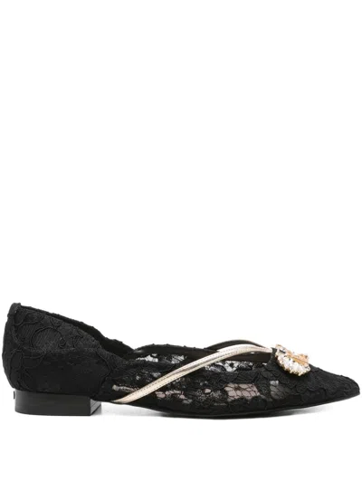 Liu •jo Lace-embellished Pointed-toe Flats In Black
