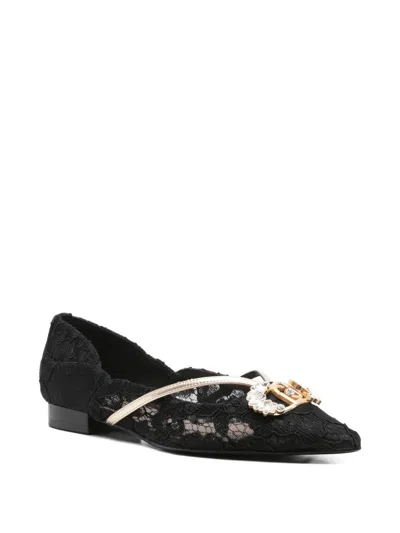 Liu •jo Lace-embellished Pointed-toe Flats In Black