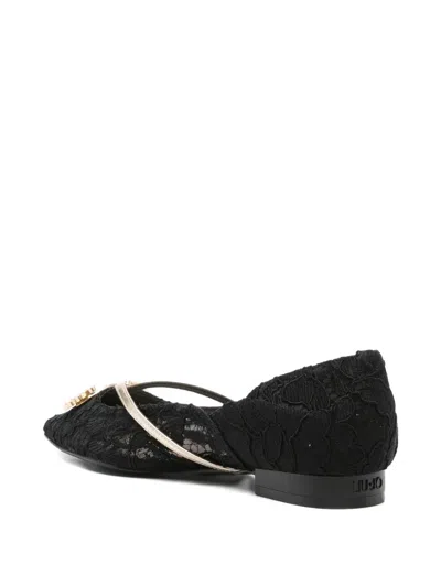 Liu •jo Lace-embellished Pointed-toe Flats In Black