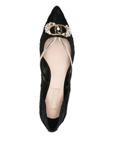 Liu •jo Lace-embellished Pointed-toe Flats In Black