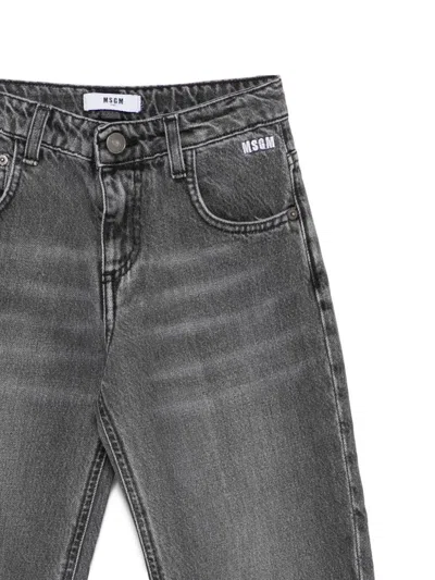 Msgm Logo-embroidered Jeans In Gray