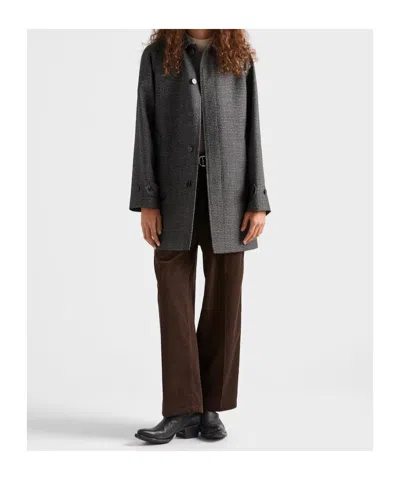 Prada Knit Logo Raglan Sleeve Coat In Black