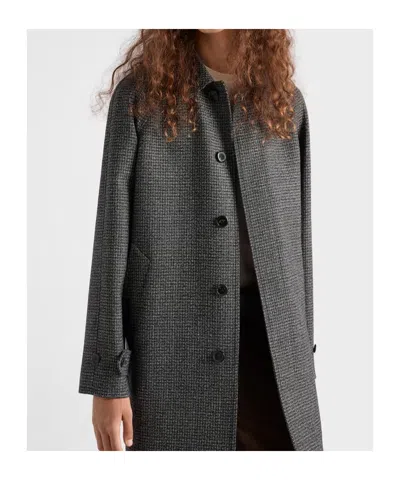 Prada Knit Logo Raglan Sleeve Coat In Black