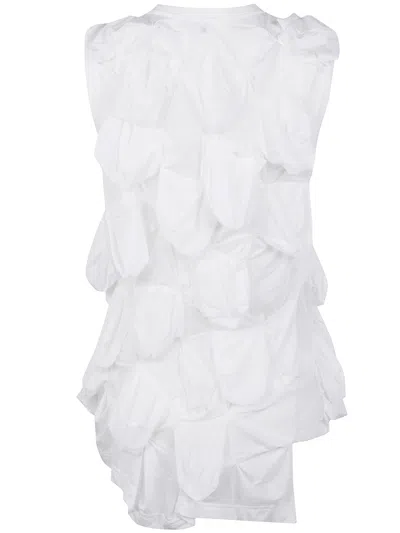 Comme Des Garçons Textured Sleeveless Crew Neck Blouse In White