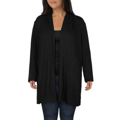 24seven Comfort Apparel Plus Womens Hoodie Open Front Cardigan Sweater In Black