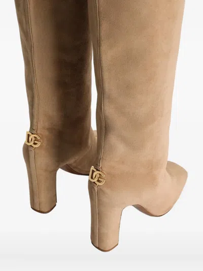 Dolce & Gabbana Knee-high Suede Block Heel Boots In Brown