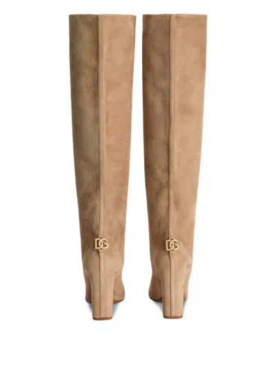 Dolce & Gabbana Knee-high Suede Block Heel Boots In Brown