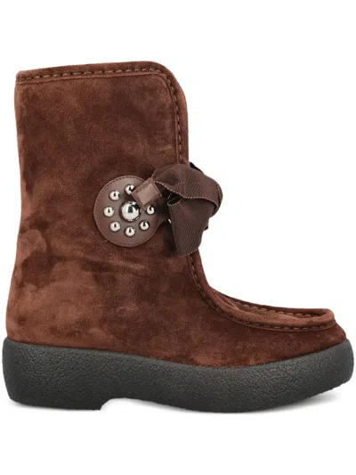 Valentino Suede Sheep Shearling Snow Booties In Brown