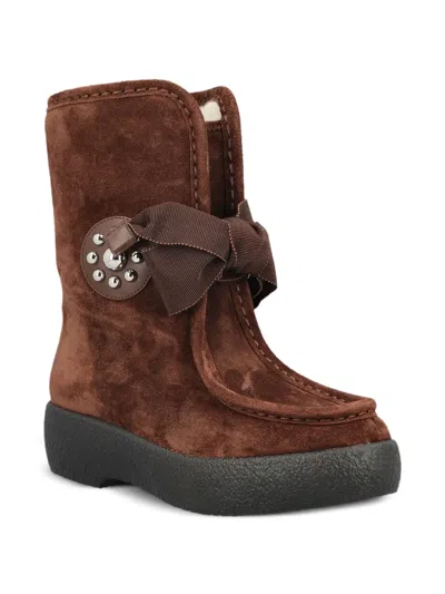 Valentino Suede Sheep Shearling Snow Booties In Brown