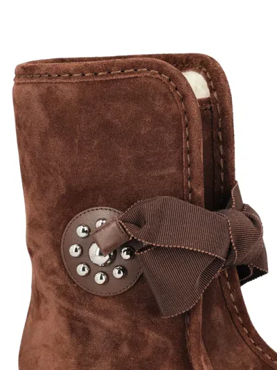Valentino Suede Sheep Shearling Snow Booties In Brown