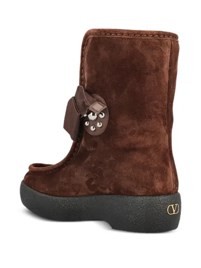 Valentino Suede Sheep Shearling Snow Booties In Brown