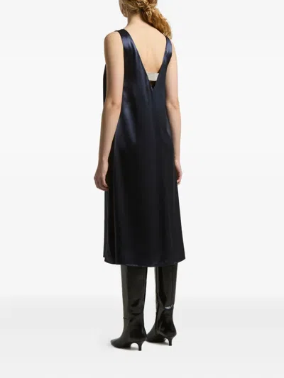 Peserico Boat-neck Satin Dress In Blue