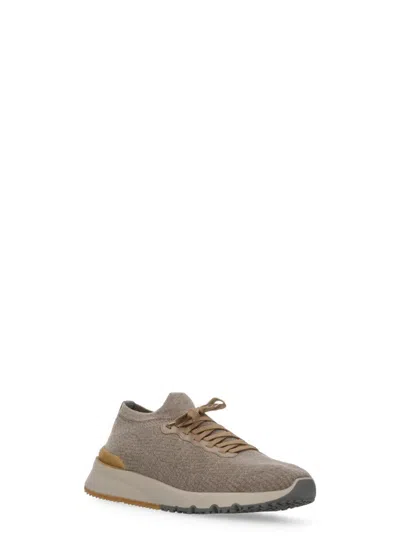 Brunello Cucinelli Logo-detail Lace-up Sneakers In Nude