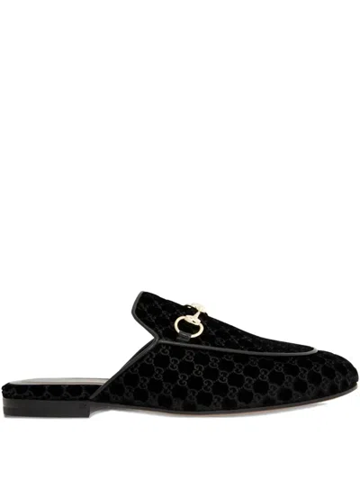 Gucci Women Princetown Gg Supreme Velvet Mule In Black