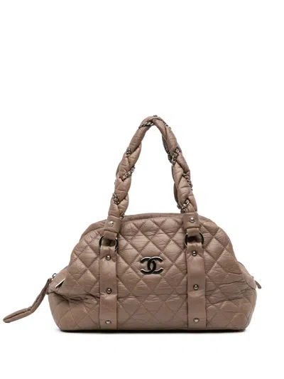 Pre-owned Chanel 2005-2006 Distressed Lambskin Lady Braid Bowler Bag Shoulder Bag In Brown