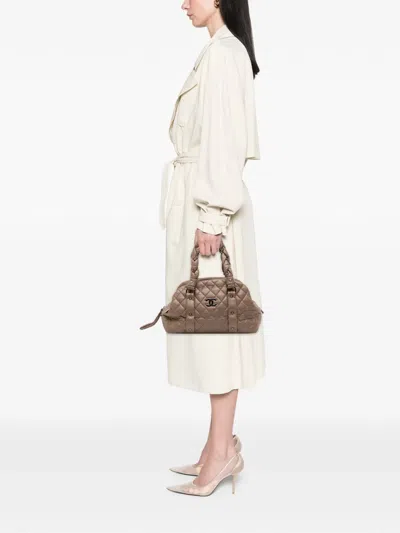 Pre-owned Chanel 2005-2006 Distressed Lambskin Lady Braid Bowler Bag Shoulder Bag In Brown