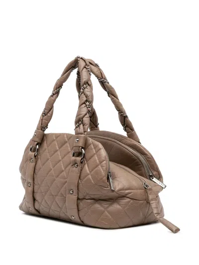 Pre-owned Chanel 2005-2006 Distressed Lambskin Lady Braid Bowler Bag Shoulder Bag In Brown