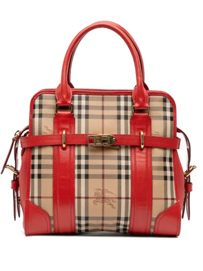 Pre-owned Burberry 2000-2017 Haymarket Check Coated Canvas Minford Portrait Satchel In Brown