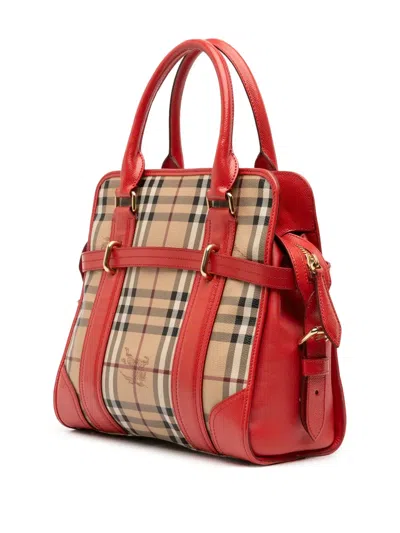 Pre-owned Burberry 2000-2017 Haymarket Check Coated Canvas Minford Portrait Satchel In Brown