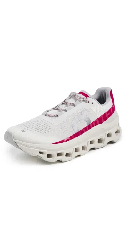 On Cloudmster Sneakers In Ivory With Grenadine Accents In White
