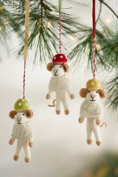 Terrain Mushroom Hat Mice Felt Critters, Set Of 3 In Multi