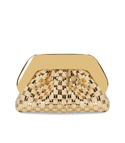 Themoirè Emera Micro Weaved Straw Laminated Gold Clutch Bag In Gold