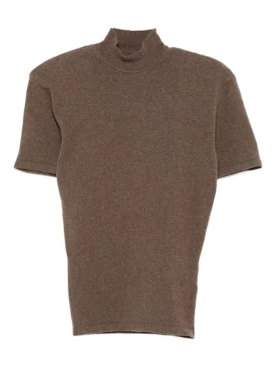 Jacquemus Cashmere Wool Blend Mock Neck Top In Brown