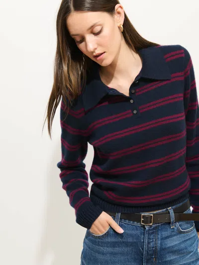 Alex Mill Alice Polo In Cashmere Stripe In Blue