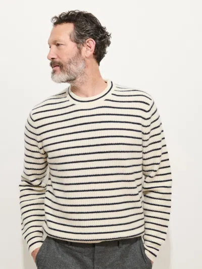 Alex Mill Jordan Stripe Ribbed Crewneck Cashmere Sweater In Ivory/navy