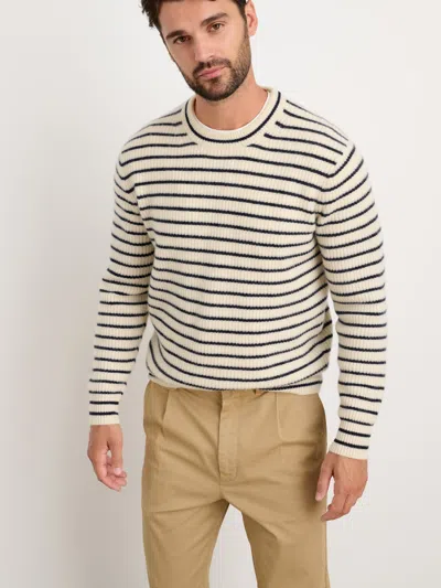 Alex Mill Jordan Stripe Ribbed Crewneck Cashmere Sweater In Ivory/navy