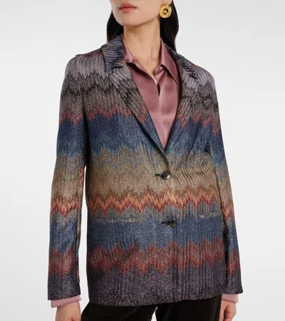 Missoni Einreiher-blazer Mit Schlangenmuster Und Lamé-fäden In Blue