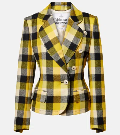 Vivienne Westwood Georgia Jacket Check Wool Pixel-check 44 Women In Yellow