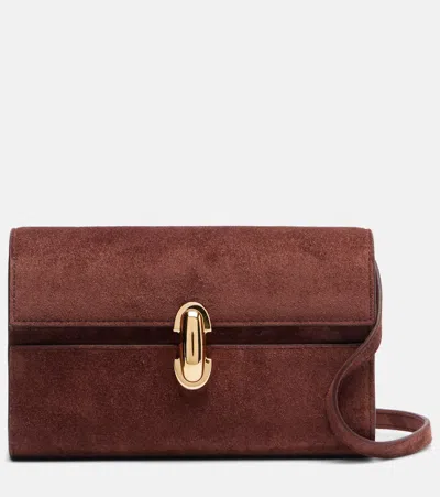 Savette Symmetry Mini Suede Crossbody Bag In Brown