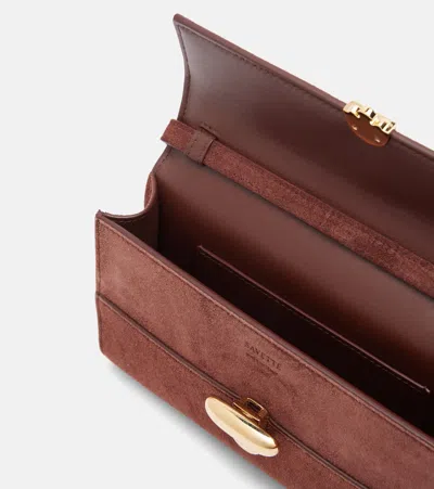 Savette Symmetry Mini Suede Crossbody Bag In Brown