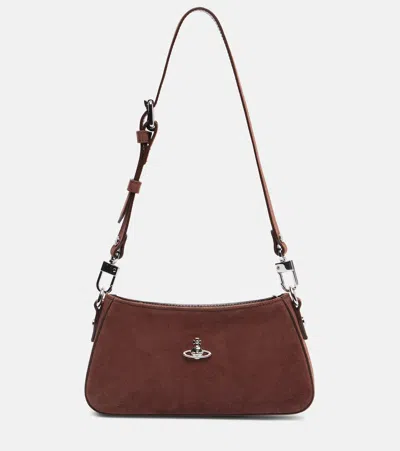 Vivienne Westwood Rectangular Suede Shoulder Bag With Adjustable Strap In Burgundy