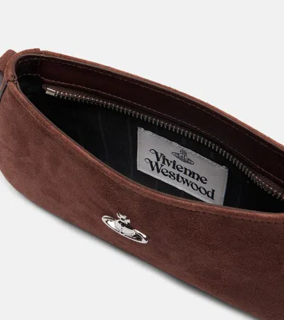 Vivienne Westwood Rectangular Suede Shoulder Bag With Adjustable Strap In Burgundy
